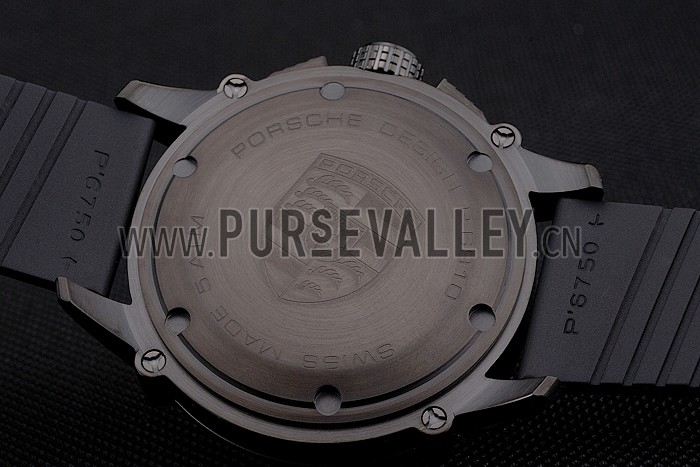 Porsche Design Indicator Black Dial Gold Numerals Black PVD Case Black Rubber Strap