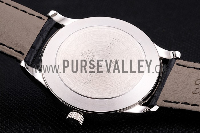 Patek Philippe Calatrava White Dial Stainless Steel Case Black Leather Strap