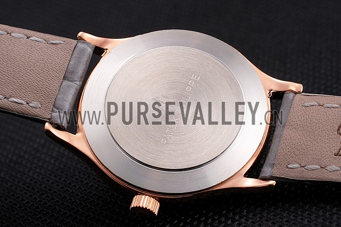 Patek Philippe Calatrava Gray Dial Diamond Markings Rose Gold Case Gray Leather Strap