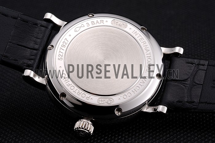 IWC Portofino Moon Phase Black Dial With Diamonds Stainless Steel Case Diamonds Bezel Black Leather Strap