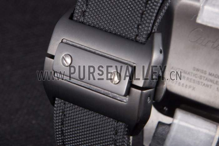 Swiss Cartier Santos Two Tone Bezel with Black Dial and Black Fabric Strap 621525