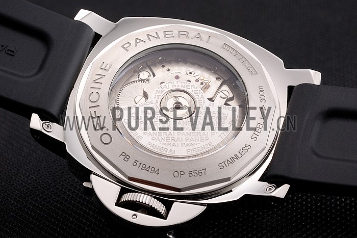Panerai Luminor Power Reserve Black Hobnail Pattern Dial Stainless Stel Case Black Rubber Strap