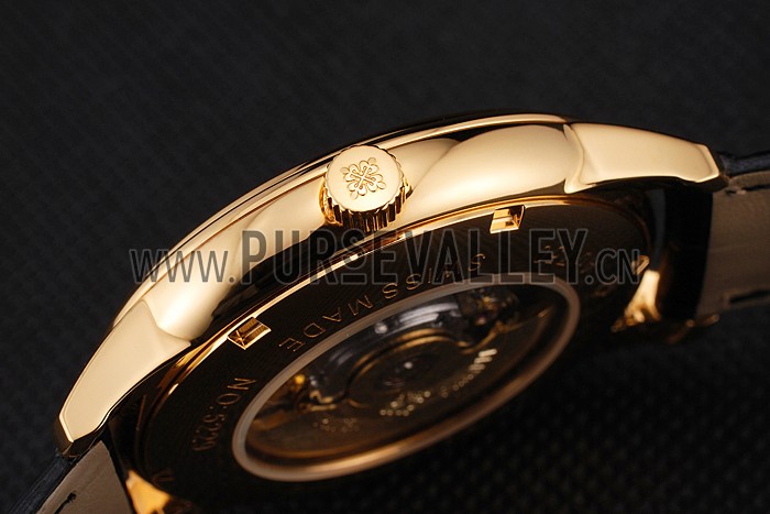Swiss Patek Philippe Multi-Scale Chronograph White Dial Gold Case Black Leather Strap