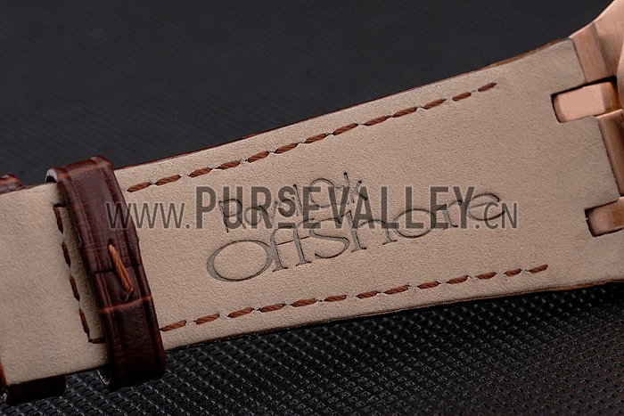 Swiss Audemars Piguet Royal Oak White Dial Gold Case With Diamonds Brown Leather Strap