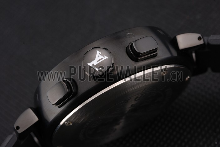 Louis Vuitton Tambour LV277 Chronograph Black Dial Black PVD Case Black Rubber Strap