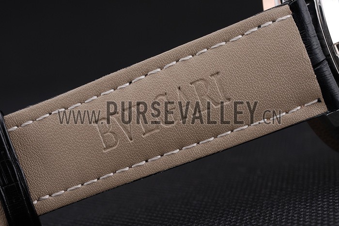 Bvlgari Novelties White Dial Gold Case Black Leather Strap