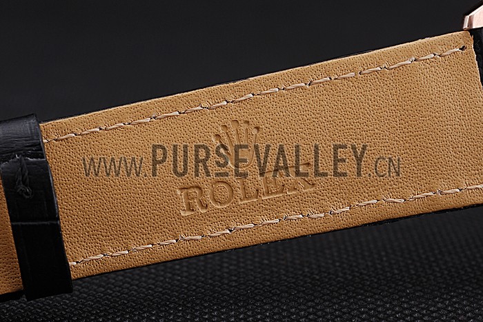 Rolex Cellini Black Dial Pink Gold Case Black Leather Strap 622842