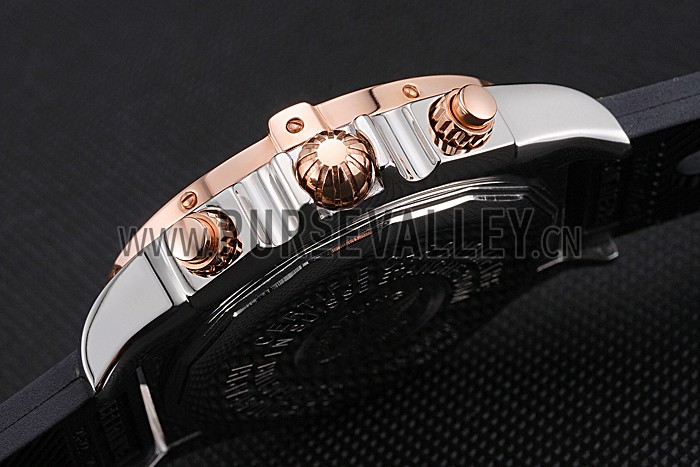 Breitling Chronomat White Dial Rose Gold Bezel And Subdials Stainless Steel Case Black Rubber Strap