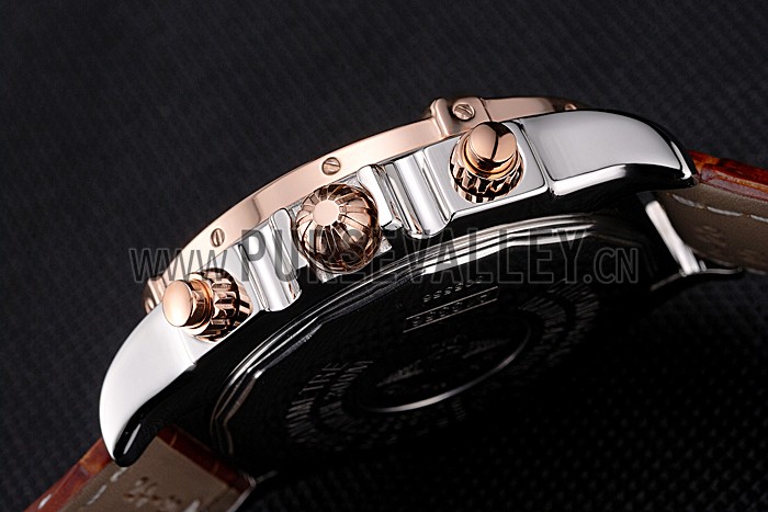 Breitling Chronomat Brown Dial Rose Gold Bezel And Subdials Stainless Steel Case Brown Leather Strap