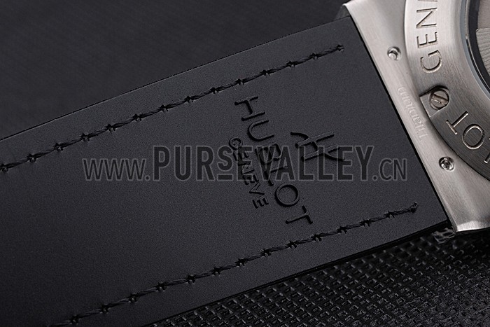 Hublot Classic Fusion Diamond Skull Dial Stainless Steel Case Black Leather Strap 622814