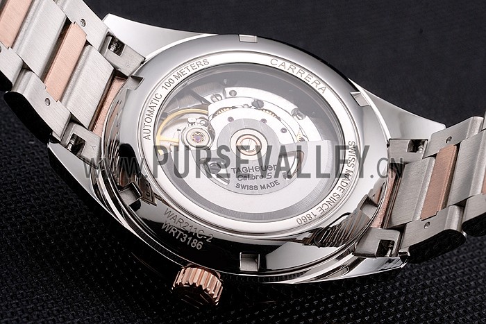 Swiss Tag Heuer Carrera Calibre 5 White Dial Rose Gold Case Two Tone Bracelet