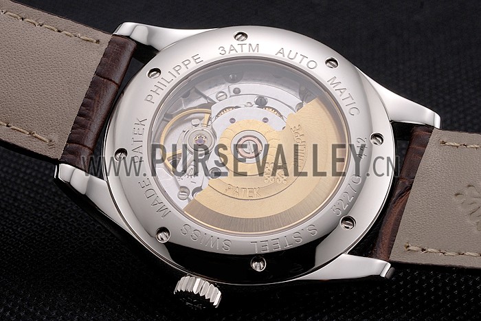 Swiss Patek Philippe Calatrava White Dial Stainless Steel Case Brown Leather Strap