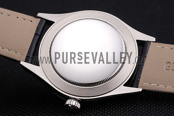 Swiss Rolex Cellini Date White Dial Stainless Steel Case Black Leather Strap