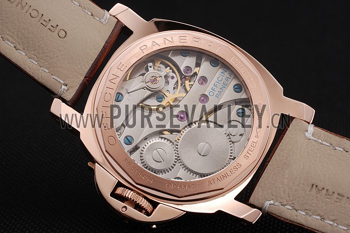 Panerai Luminor Marina 8 Days Black Dial Rose Gold Case Brown Leather Strap