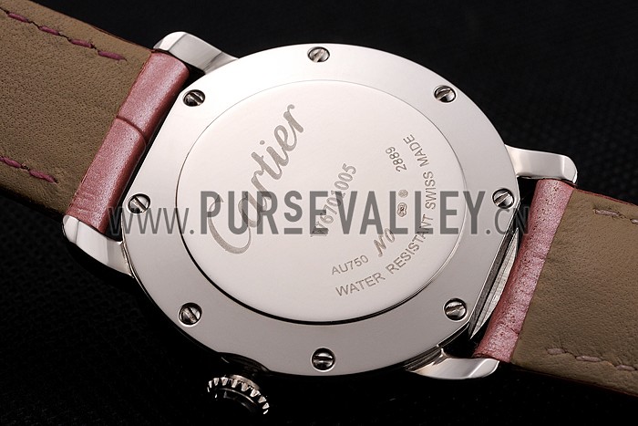 Cartier Ronde White Dial Diamond Bezel Stainless Steel Case Pink Leather Strap