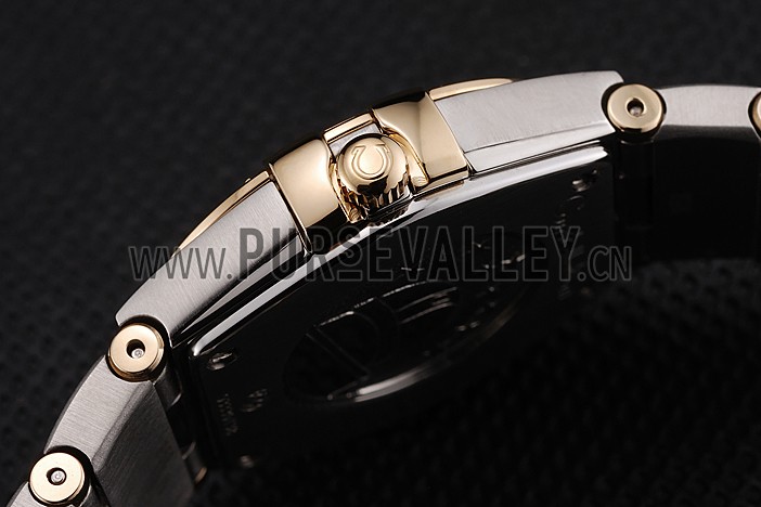 Swiss Lady Omega Constellation Crystal Encrusted Bezel Golden Dial 80293