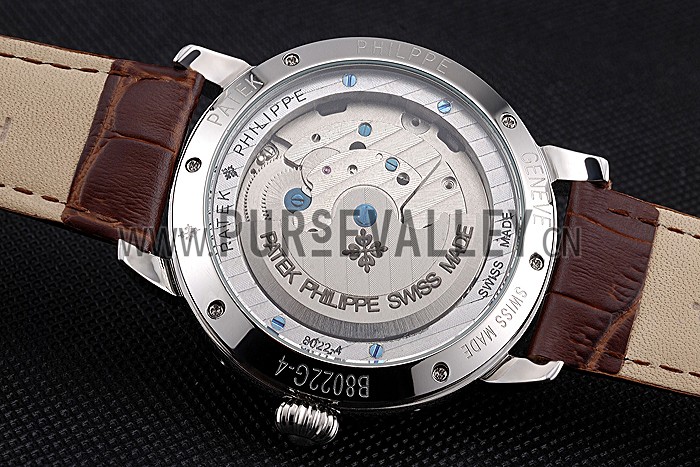 Patek Philippe Day Date Tourbillon White Dial Stainless Steel Case Embossed Bezel Brown Leather Strap 622837