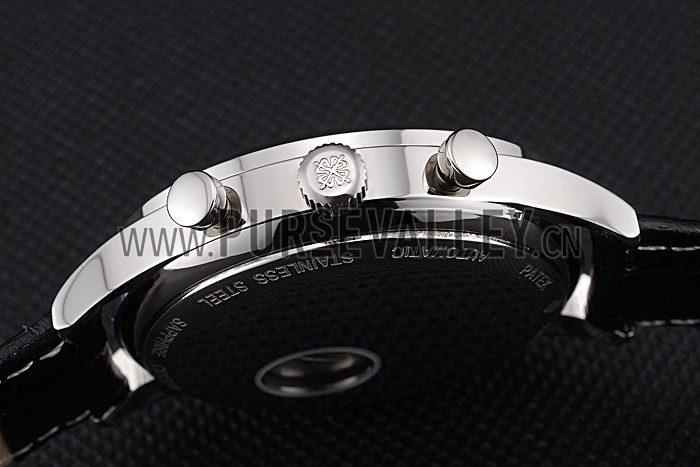 Patek Philippe Moonphase Chronograph White Dial Stainless Steel Case Black Leather Strap 622841