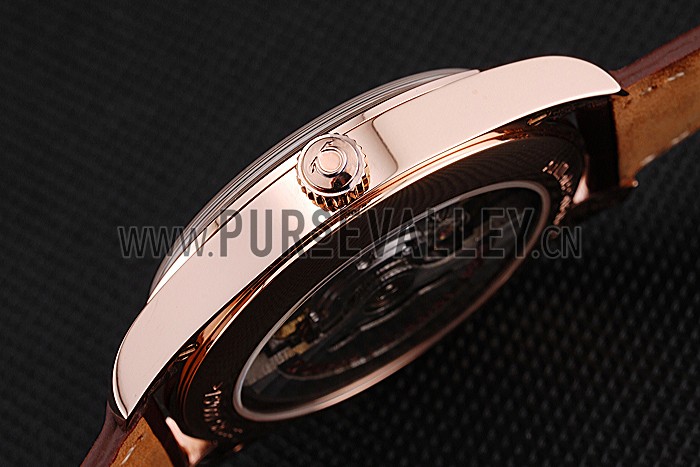 Swiss Omega DeVille Tresor White Dial Gold Case Brown Leather Strap 622846