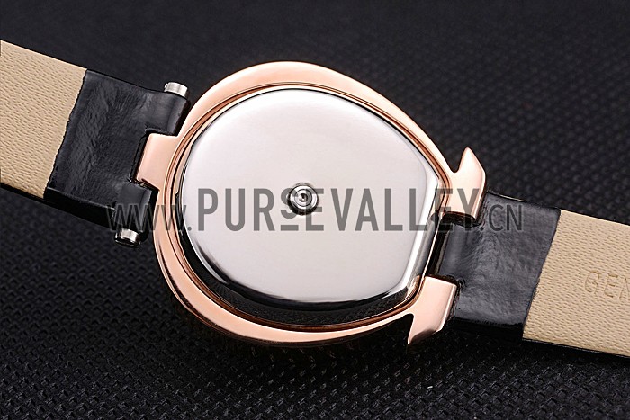 Omega Ladies Watch White Dial Gold Case Black Leather Strap 622820