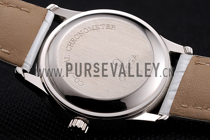 Omega De Ville Prestige Small Seconds White Dial Diamond Bezel Stainless Steel Case White Leather Strap