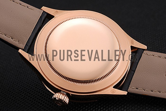 Swiss Rolex Cellini Time Rose Gold Case Black Dial Black Leather Bracelet 622656