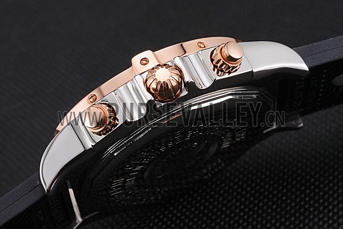 Breitling Chronomat Black Dial Rose Gold Bezel And Subdials Stainless Steel Case Black Rubber Strap