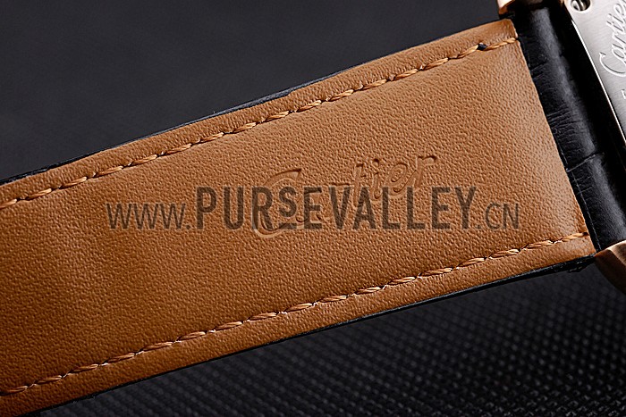 Cartier Calibre Tourbillon Black Dial Gold Case Black Leather Strap 622754