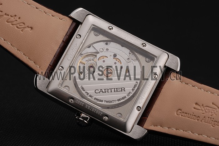 Swiss Cartier Tank MC White Dial Stainless Steel Case Brown Leather Strap