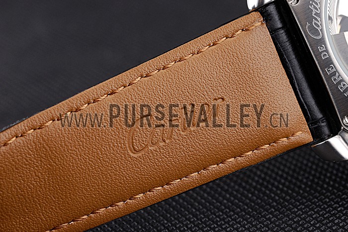 Cartier Calibre Tourbillon Black Dial Stainless Steel Case Black Leather Strap 622752