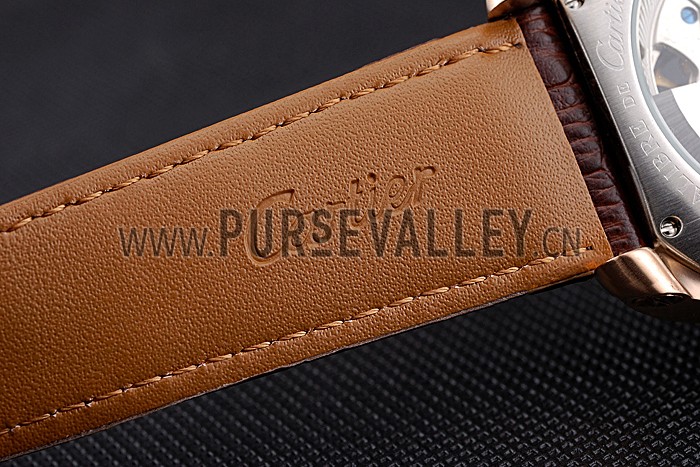 Cartier Calibre Tourbillon White Dial Gold Case Brown Leather Strap 622753