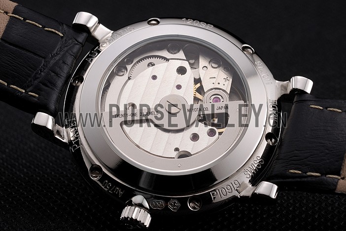 Swiss Piaget Altiplano Date Automatic White Dial Diamond Markers Stainless Steel Case Black Leather Strap