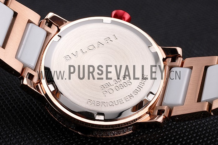 Bvlgari Bvlgari White Guilloche Dial Roman Numerals Gold Case Diamond Bezel Two Tone Bracelet