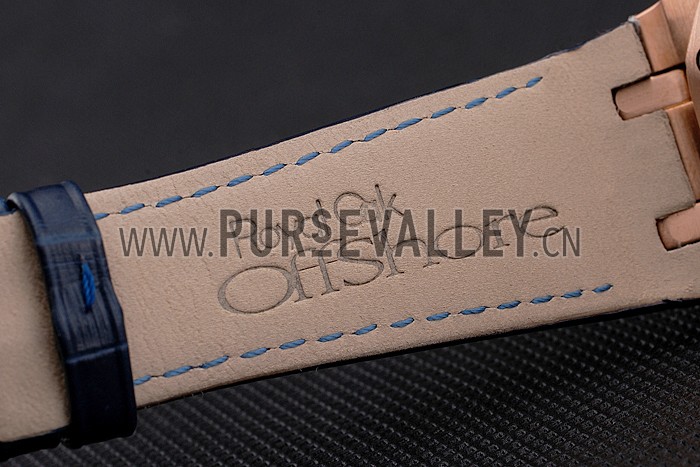 Swiss Audemars Piguet Royal Oak Blue Dial Gold Case Blue Leather Strap