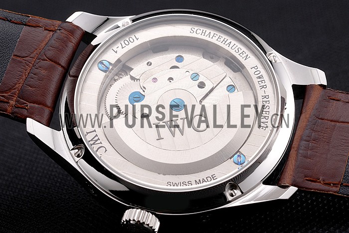 IWC Portofino Tourbillon White Dial Blue Markings Stainless Steel Case Brown Leather Strap