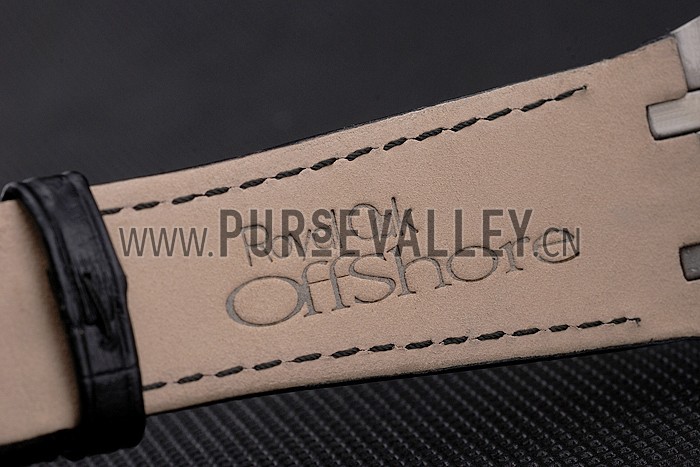 Swiss Audemars Piguet Royal Oak Black Dial Steel Case With Diamonds Black Leather Strap