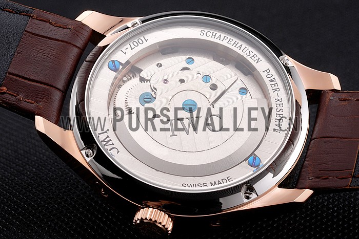 IWC Portofino Tourbillon White Dial Blue Markings Rose Gold Case Brown Leather Strap