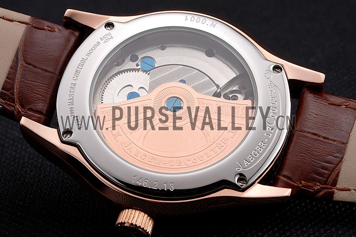 Jaeger LeCoultre Master Moonphase Tourbillon White Dial Rose Gold Case Brown Leather Strap