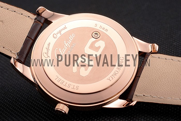 Glashutte Original Black Dial Rose Gold Case Brown Leather Strap