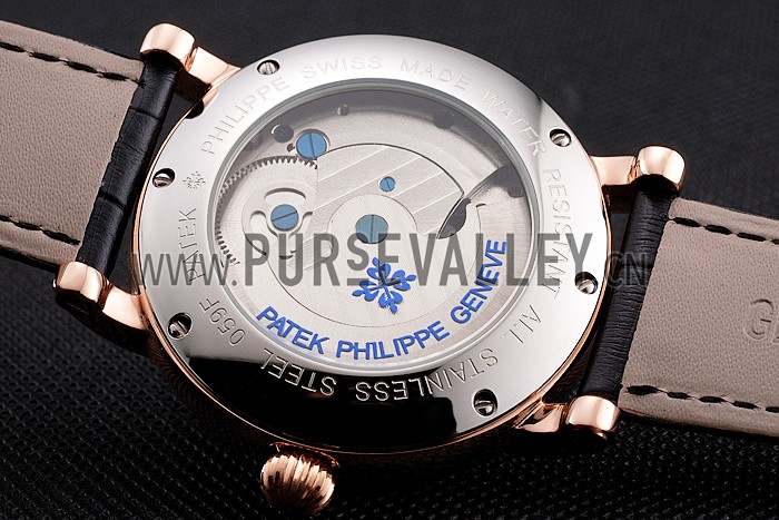 Patek Philippe Grand Complications Moonphase Perpetual Calendar Tourbillon Black Dial Rose Gold Case Black Leather Strap