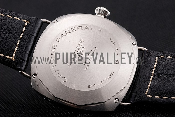 Panerai Radiomir Firenze PAM604 Black Dial Roman Numerals Engraved Stainless Steel Case Black Leather Strap