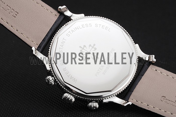 Patek Philippe Chronograph Black Dial Stainless Steel Case Black Leather Strap