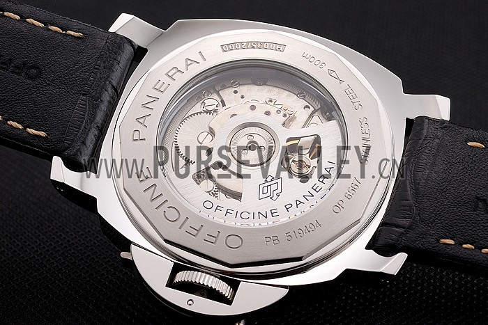 Panerai Luminor Automatic Power Reserve Black Embossed Dial Stainless Steel Case Black Leather Strap
