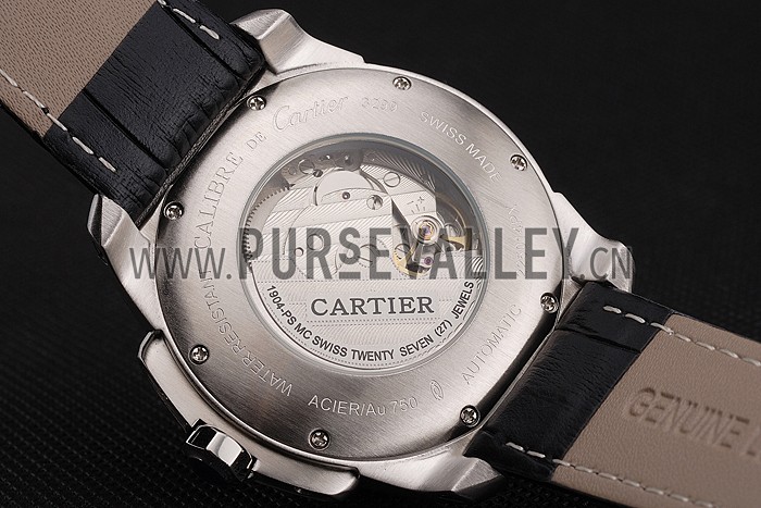 Cartier Calibre De Cartier Small Seconds Black And White Dial Stainless Steel Case Black Leather Strap