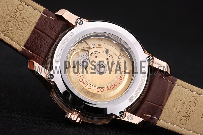 Omega Swiss DeVille Rose Gold Bezel Brown Leather Strap 7614