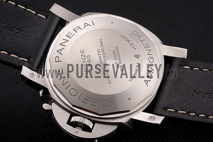 Panerai Luminor Submersible Black Dial Stainless Steel Case Black Bezel Black Leather Strap