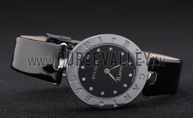 Bvlgari B.ZERO1 25mm Black Dial Stainless Steel Case Black Bezel Black Leather Bracelet