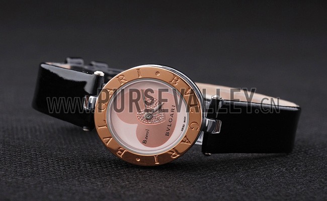 Bvlgari B.ZERO1 25mm White Dial Stainless Steel Case Gold Bezel Black Leather Bracelet