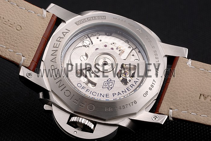 Panerai Luminor Marina 1950 Black Dial Brushed Steel Case Light Brown Leather Strap