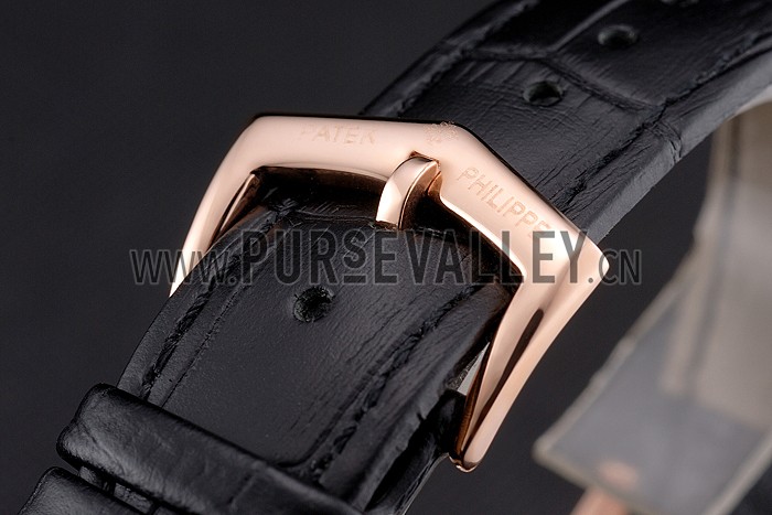 Patek Philippe Classic Tourbillon Power Reserve Black And White Dial Rose Gold Case Black Leather Strap